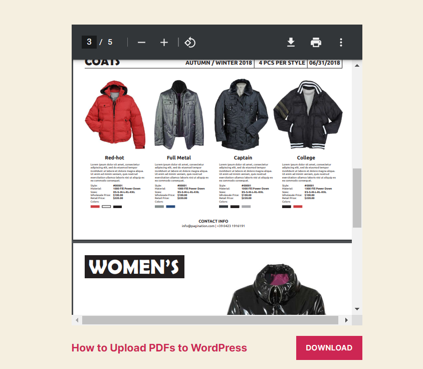 A preview of an embedded PDF file on a WordPress post