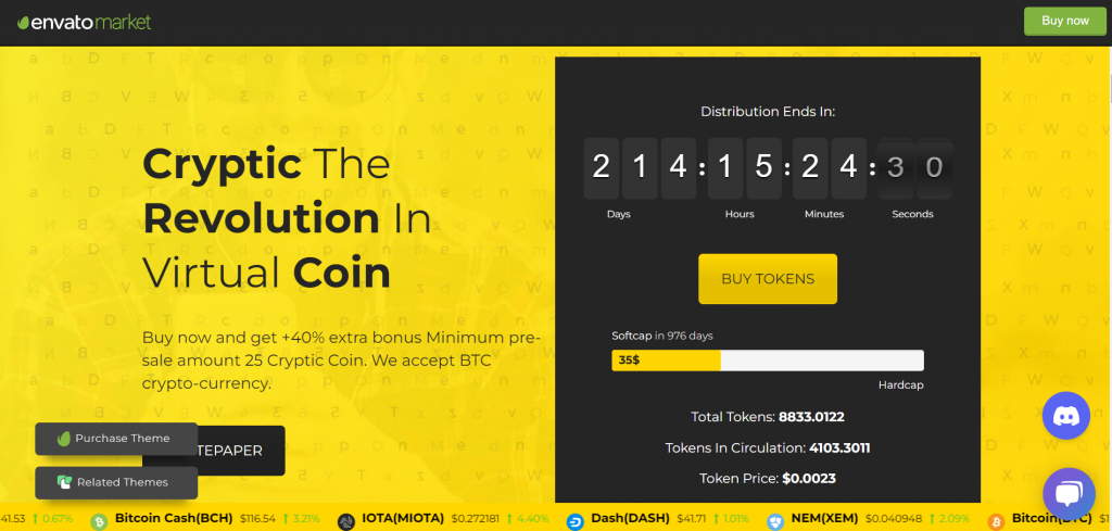 The preview page of Cryptic, a WordPress theme