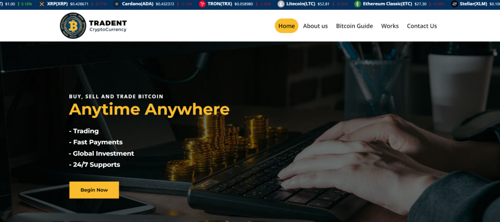 La page de prévisualisation de Tradent, un thème WordPress.
