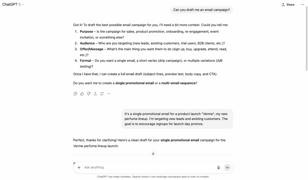 ChatGPT chat interface