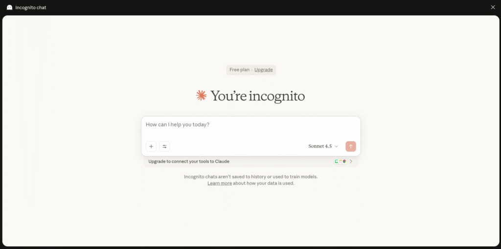 Claude incognito mode