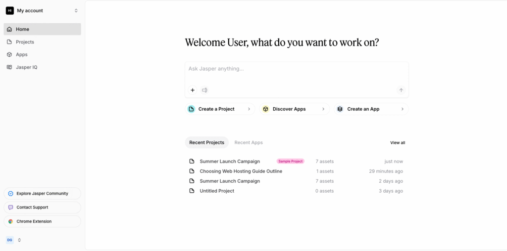 Jasper main dashboard