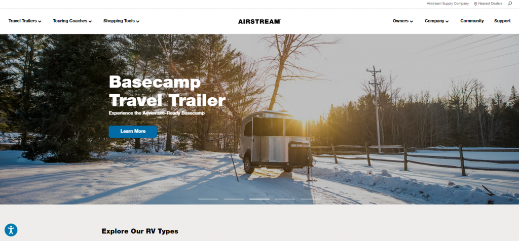 Airstream website homepage