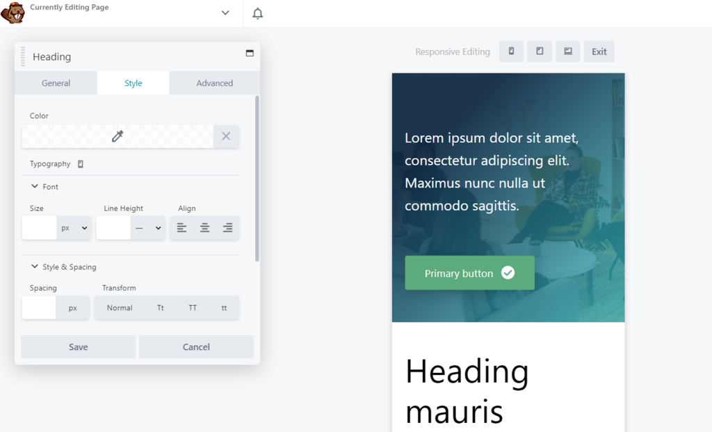 Beaver Builder's responsive mode