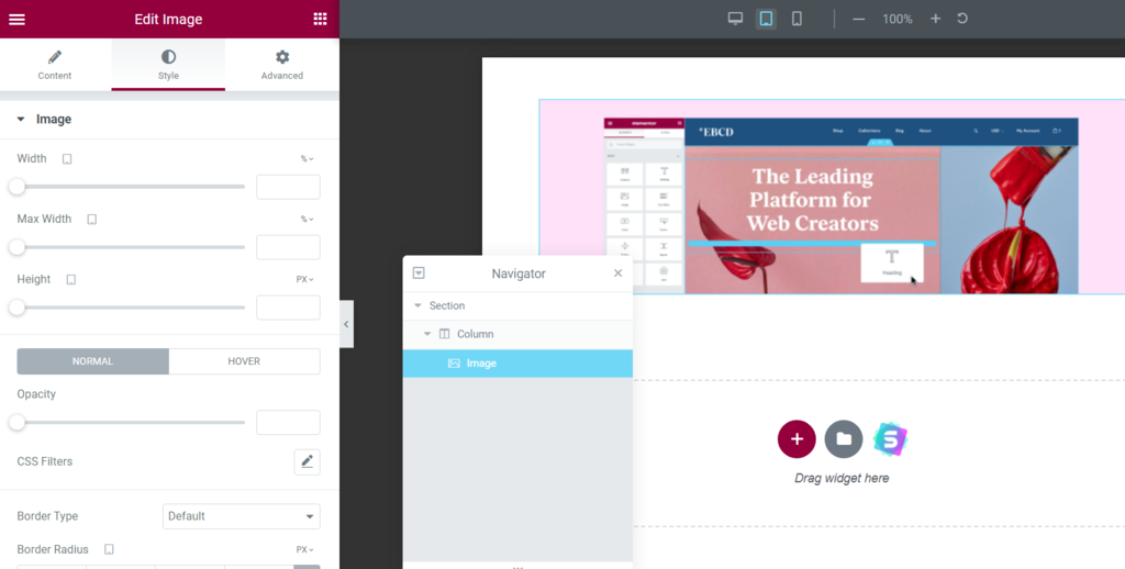 Elementor's responsive editing mode