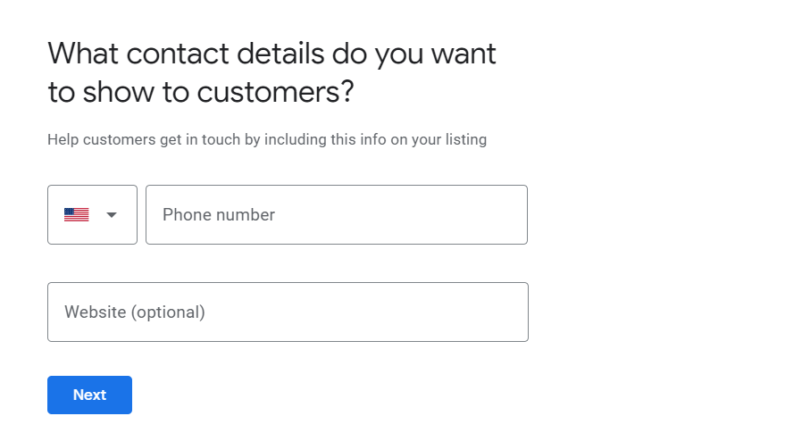 GMB registration page with a field to enter contact details.
