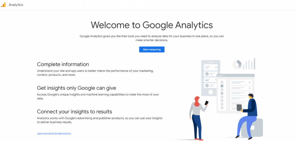 Google Analytics website homepage