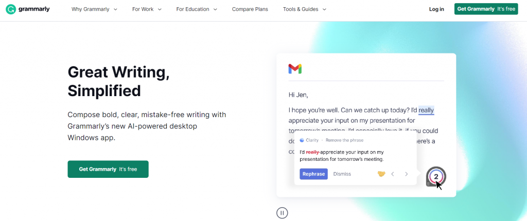 Grammarly's site homepage