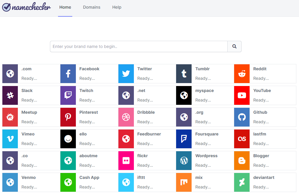 Namecheckr's homepage