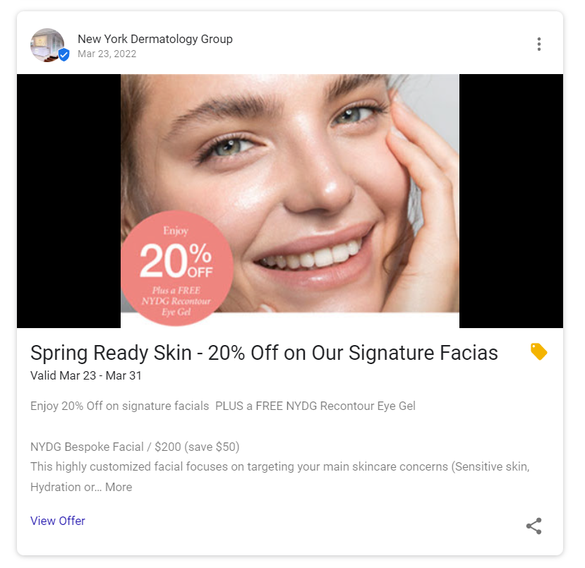 A post about a discount offer from New York Dermatology Group
