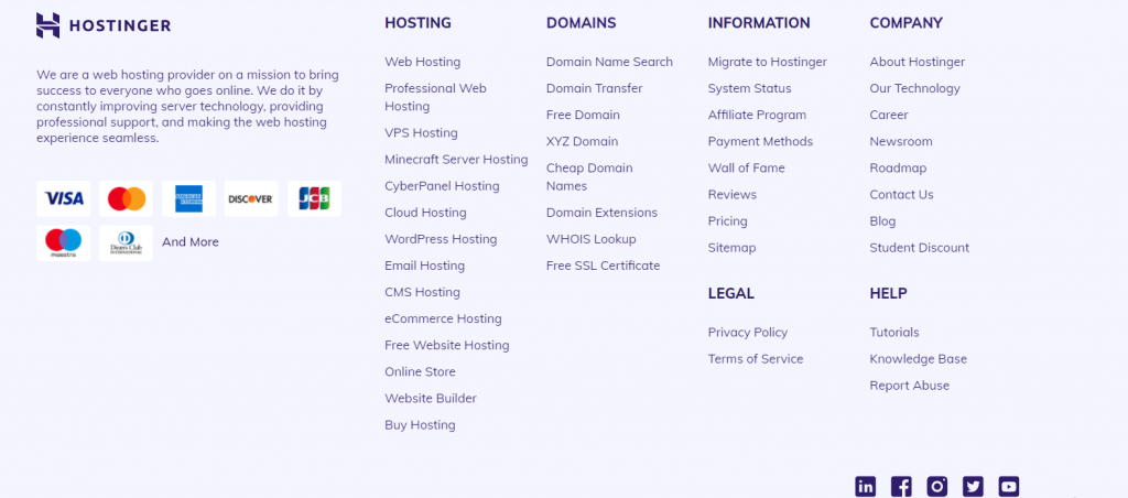 an example of a footer on hostinger's website
