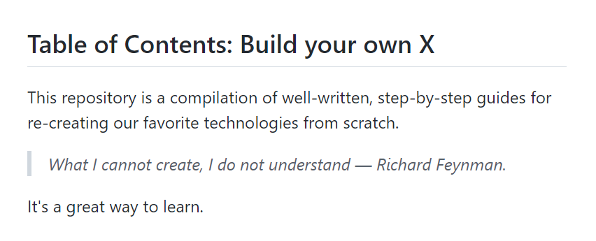codecrafters-io/build-your-own-x GitHub repository