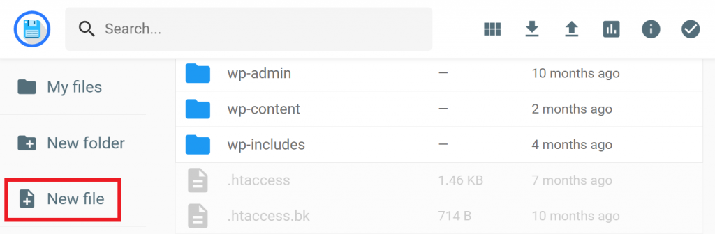 File Manager new file highlighted
