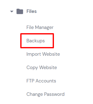 Locating the Backups submenu in the hPanel dashboard
