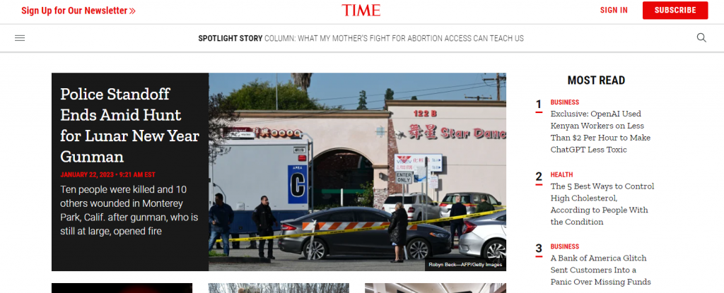 TIME website homepage