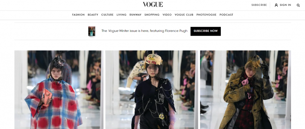 Vogue website homepage