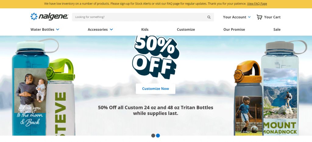 Nalgene website homepage