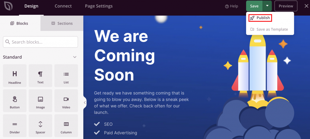 The publish button that shows up when you're clicking on the dropdown arrow next to the save button
