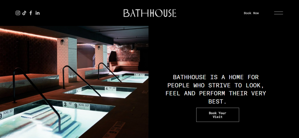 Page d'accueil du site web Bathhouse