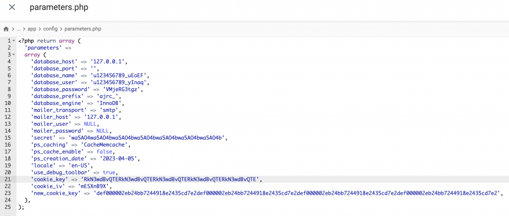 How to manually reset password via the parameters.php file