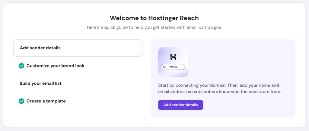 Dashboard of Hostinger Reach