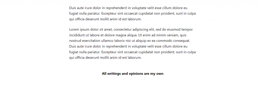 A disclaimer message underneath a WordPress post