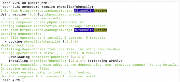 Finished Composer installation process