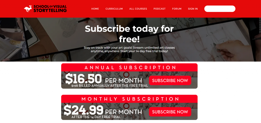 Subscription bundle pricing of School of Visual Storytelling