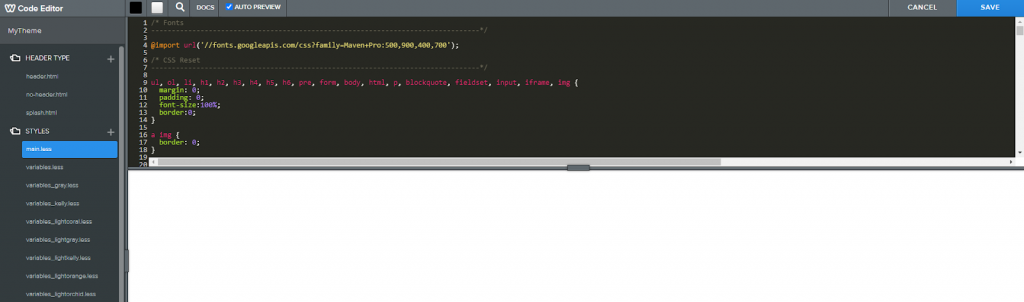 The Weebly Code Editor interface