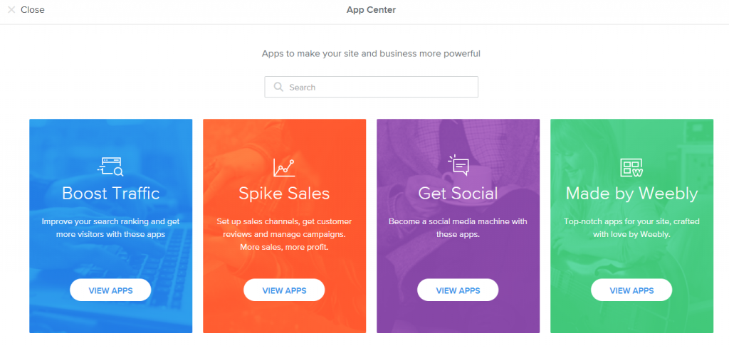 The Weebly App Center page