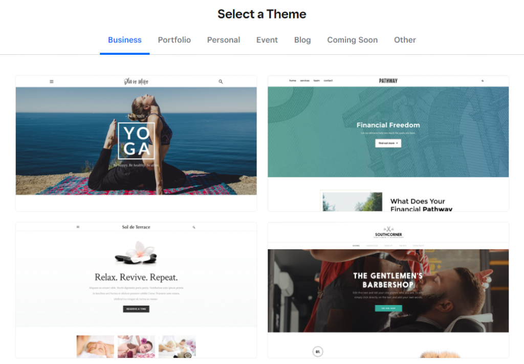 Weebly's Select a Theme page