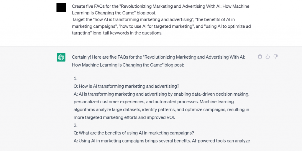 ChatGPT's content gap analysis of a blog post