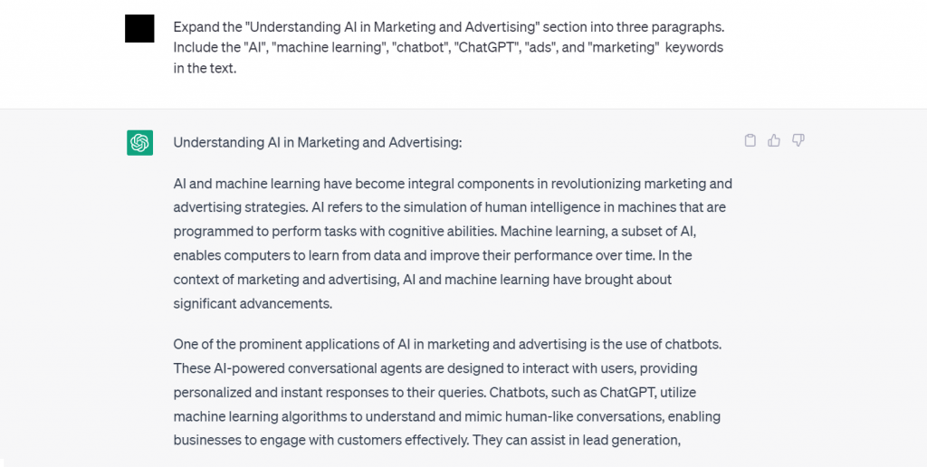 ChatGPT expands a blog post section into fully-written content