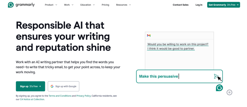 Grammarly landing page