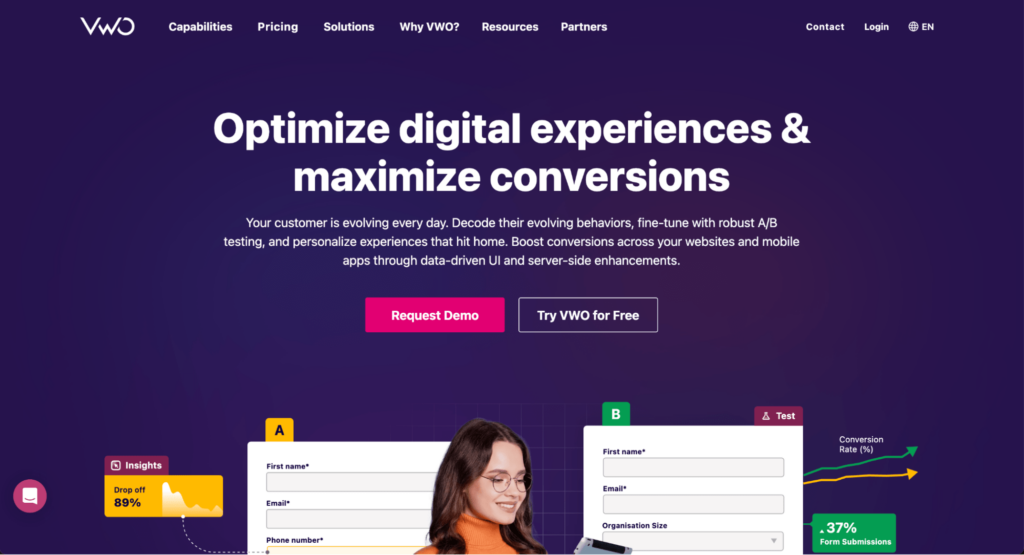 VWO landing page