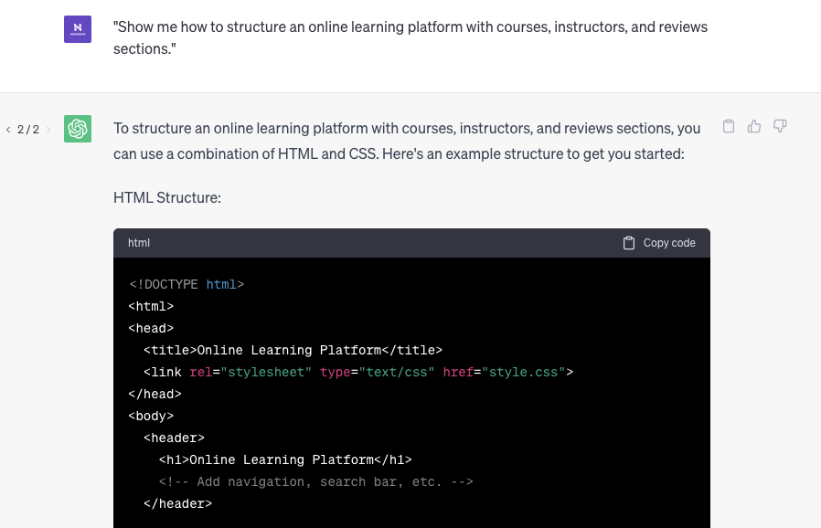 Example of ChatGPT in action