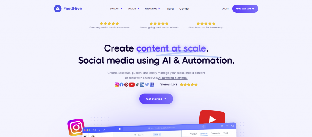 The homepage of FeedHive.