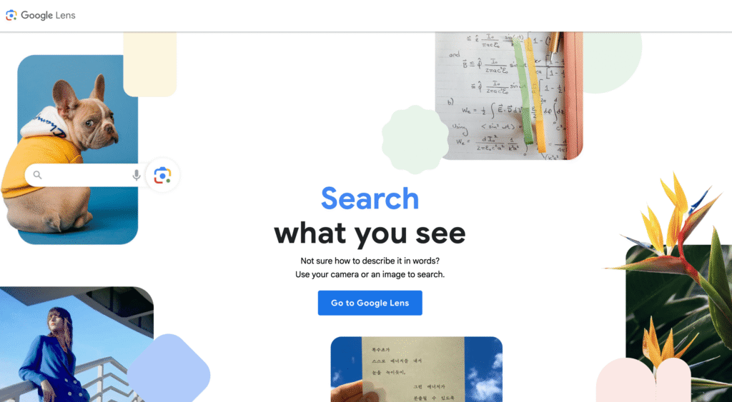 Homepage of Google Lens