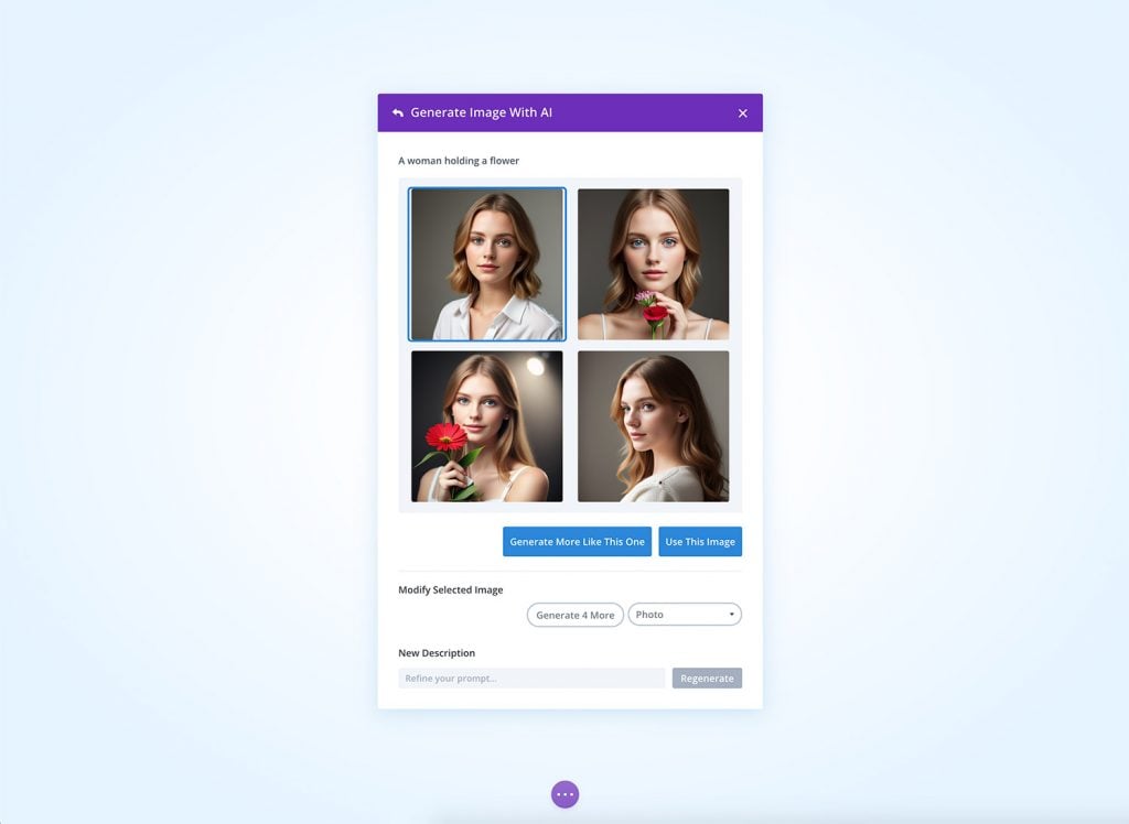 Divi AI create image with AI page