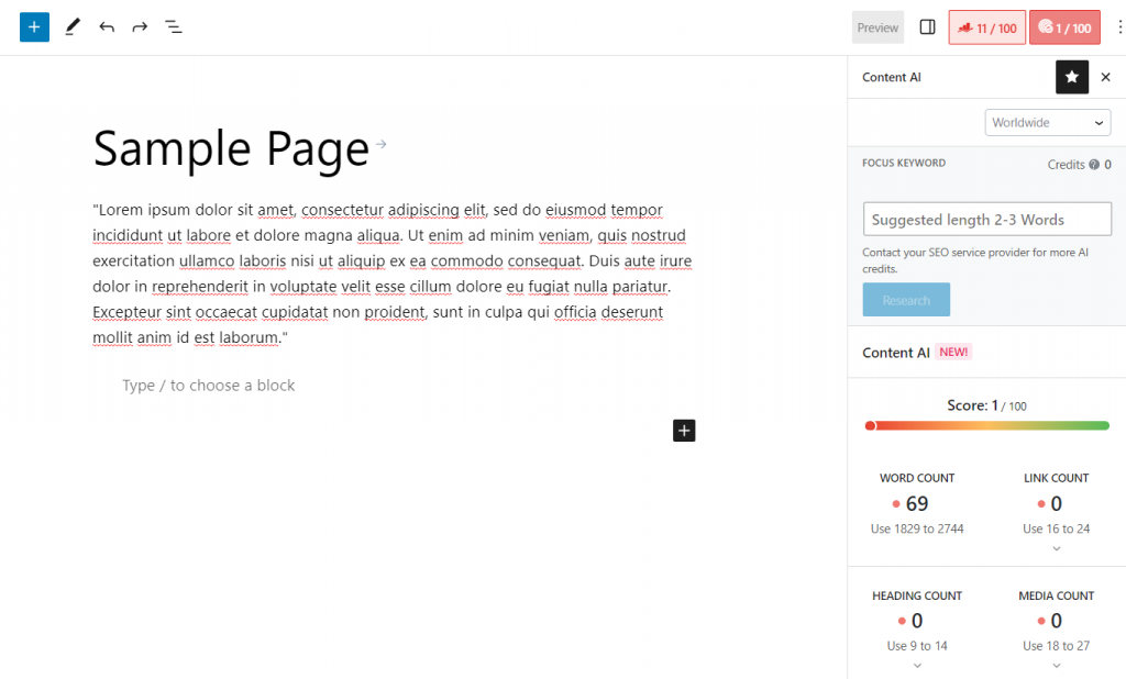 Rank Math SEO's Content AI