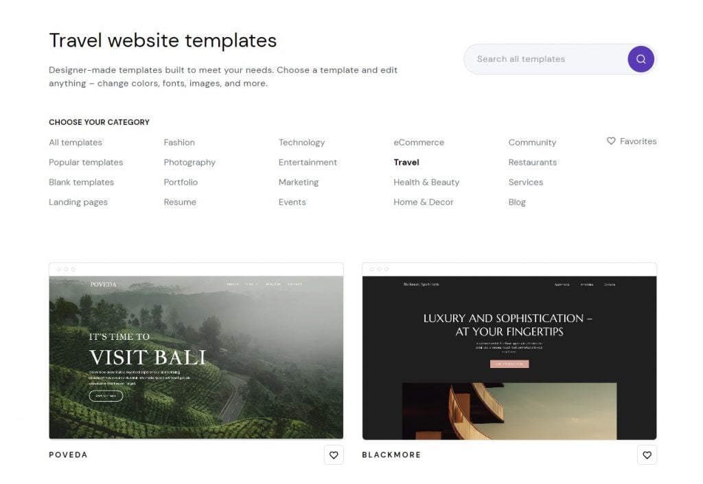 Travel blog templates on Hostinger Website Builder