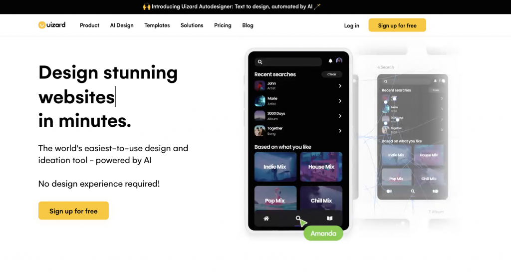 Uizard landing page