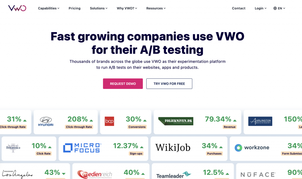 VWO landing page