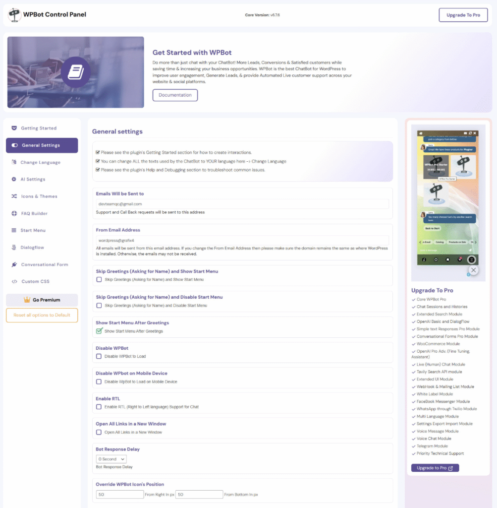 wpbot-interface WPBot WordPress AI plugin