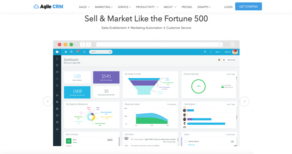 Homepage of Agile CRM