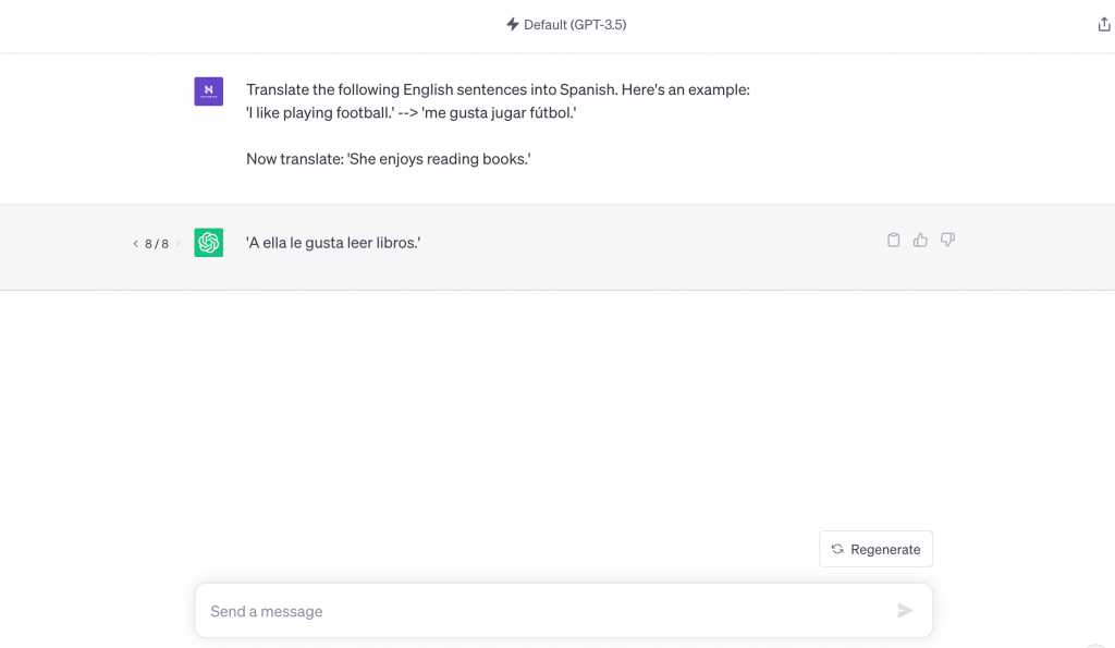 Example of one-shot prompting