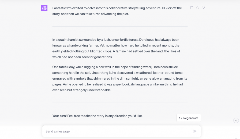 Example of an interactive storytelling prompt