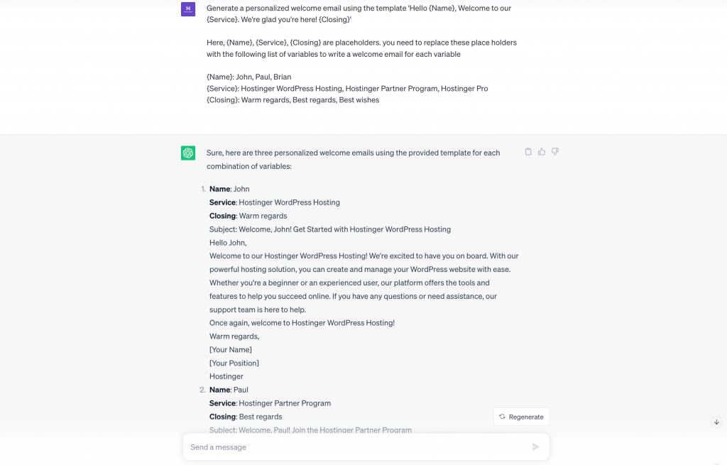 Example of the template filling technique