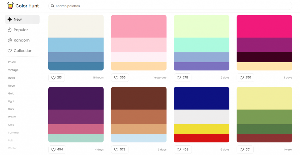 Schémas de couleurs sur ColorHunt