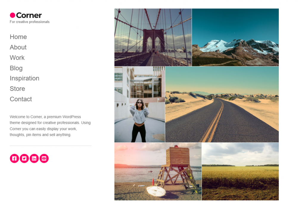 Le site démo du thème Corner montrant la section portfolio